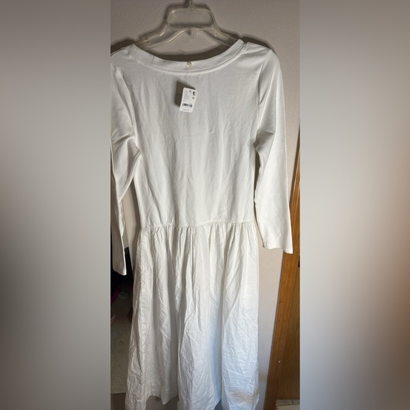 Free People Cream Sundress with 3/4 Sleeves and Square Neck - Picture 6 of 7